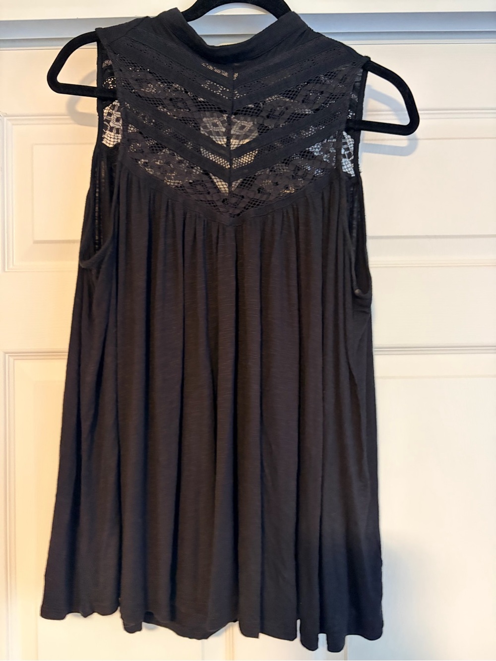 Anthro Black Lace-Back Sleeveless swing Top